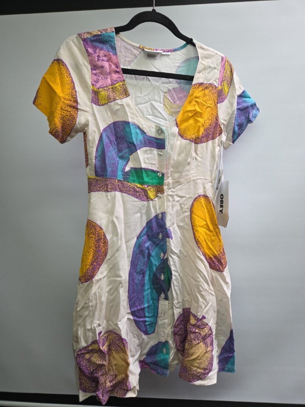 Obey Dress Malice Fruit Off White Small New NWT Warhol Style Pockets